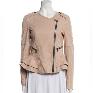 Marissa Webb Leather Biker Jacket soft pink ruffles lamb leather women’s L